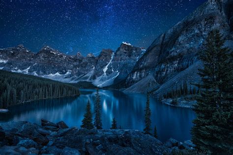 Landscape Trees Lake Stars Wallpapers Hd Desktop And
