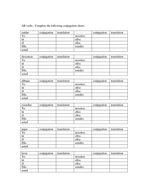 Spanish Ar Verb Conjugation Worksheet Worksheeto Com