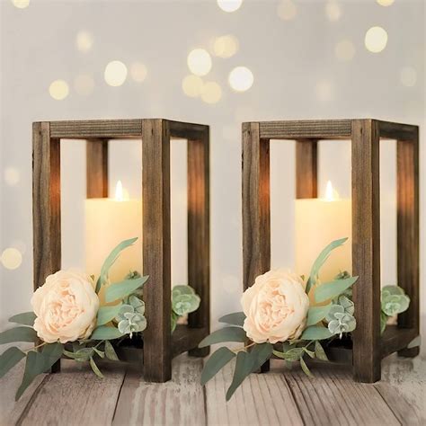 Wooden Candle Lantern Decorative Farmhouse Decorative Lantern Table