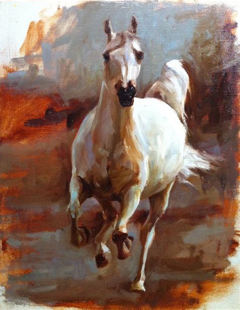 Running White Horse Original Oil Painting By Fincharts On