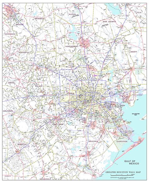 Houston Metro Area Laminated Wall Map 42 X 50 Za