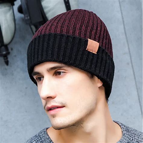 Mens Cotton Crocheted Beanie Cap 2018 Autumn Winter Warm Fleece Hats