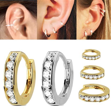 K Gold Jeweled Single Hoop Cartilage Helix Conch Nose