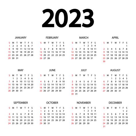 Calendario 2023 Año Ilustración Vectorial La Semana Comienza El Domingo Plantilla De