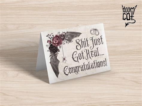 Gothic Wedding Card Shit Just Got Real Congratulations Goth Marriage