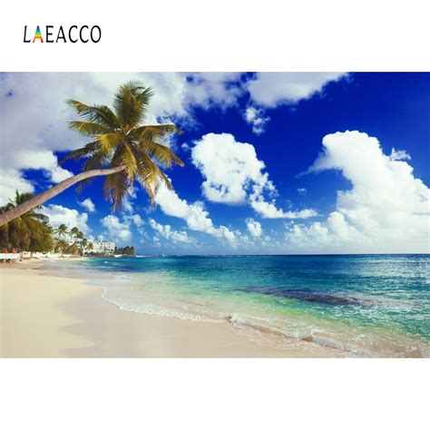 Laeacco Summer Coconut Palm Trees Seaside Beach Scenery Travel