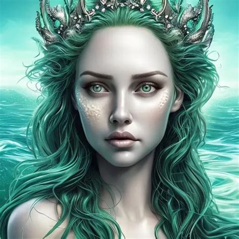 Mermaid Goddess Green Beautiful Hyper Realistic Face