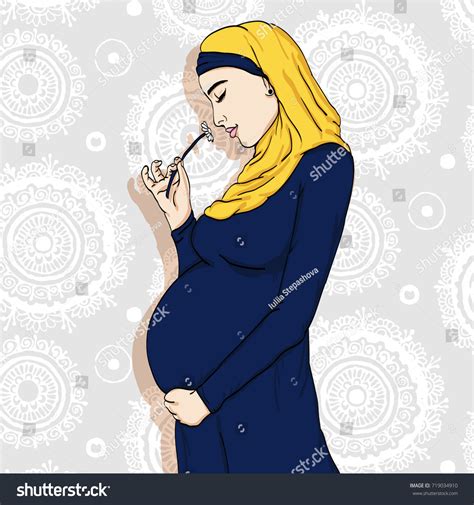 Arabic Muslim Pregnant Woman In Hijab Prepared Royalty Free Stock Vector 719034910