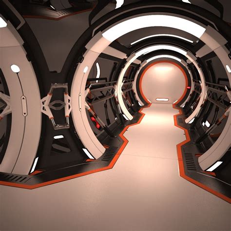 Hight Poly Model Of Sci Fi Futuristic Spaceship Corridor Interior Based