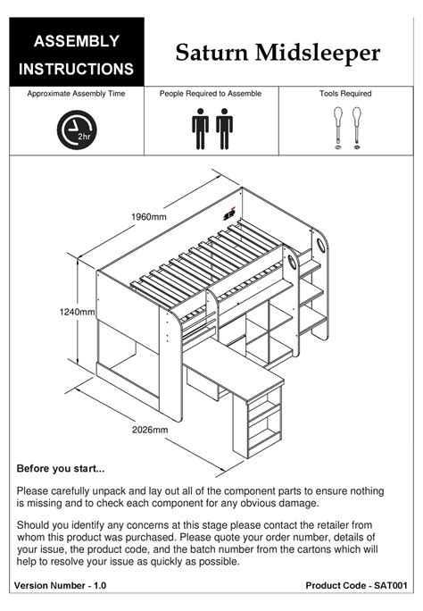 Julian Bowen Saturn Midsleeper Sat001 Assembly Instructions Manual Pdf Download Manualslib