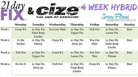 Day Fix Cize Hybrid Workout Calendar Sorey Fitness By Kim And Kalee Day Fix Workouts
