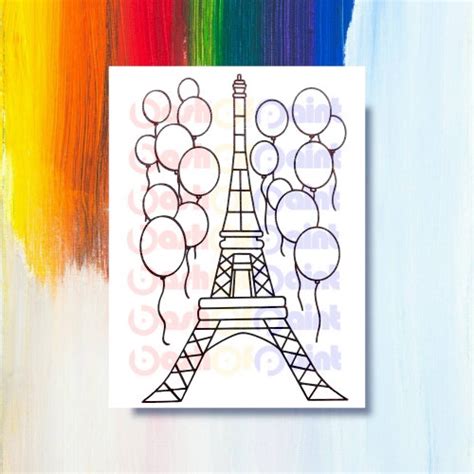 Paris Predrawn Canvas Outlined Sketch Diy Paint Sip Party Etsy