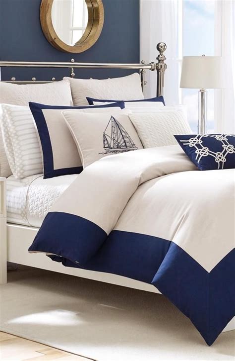 Guest room wall color (since i have all that black and guest bedroom with woven shades, ribbon trimmed drapes, white bedding, navy blue paisley throw. Create A Stunning Nautical Themed Bedroom - L' Essenziale