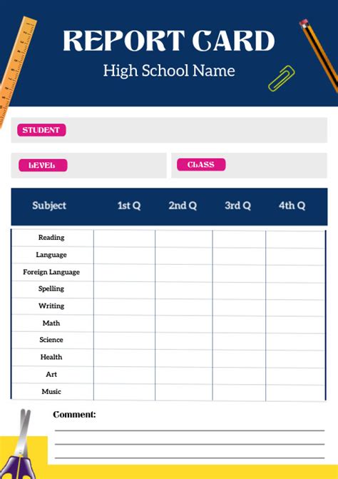 Blue High School Report Card Template Postermywall