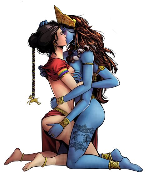 Rule 34 2girls Black Hair Female Female Only Hand Hindu Mythology Hinduism Kali Kissing Long