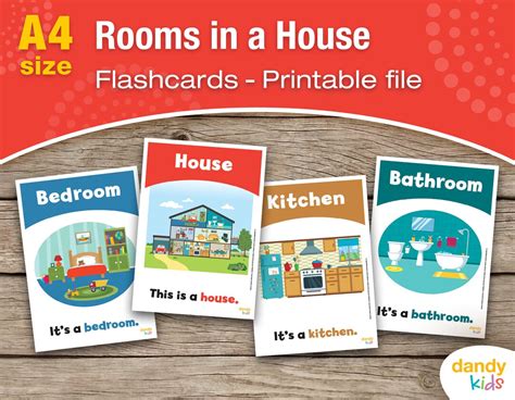 Rooms In A House Flashcards A4 Printable Flashcards Set Of 11