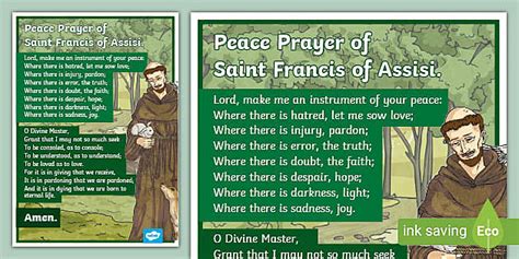 Saint Francis Of Assisi Prayer Display Poster Teacher Made