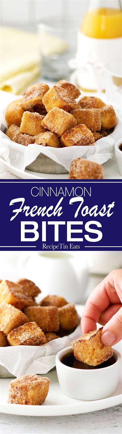 Once the ingredients are thoroughly mixed, dip a slice of bread into the bowl and let it. Cinnamon French Toast Bites | Recipe | French toast bites ...