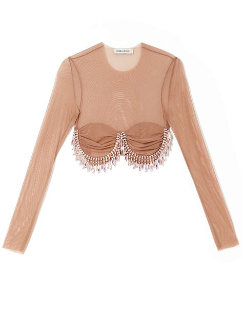 Milkwhite Cropped Crystal Top Nude REDLOU ONLINE STORE
