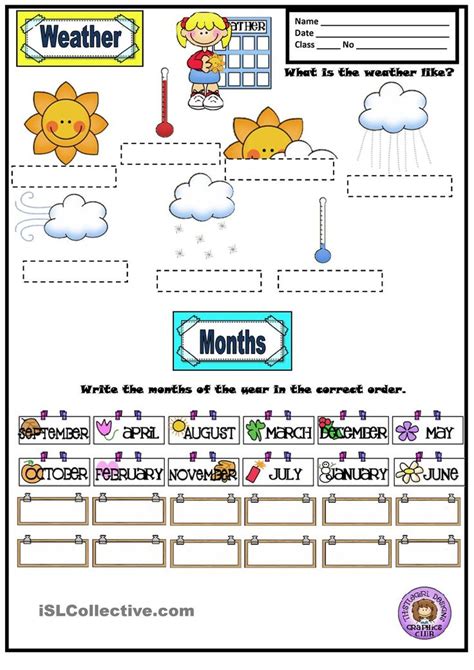 Weathermonths Days Of The Week And Seasons Free Worksheets For Kids