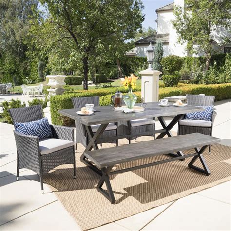 Noble House Gray and Black 6-Piece Wicker and Aluminum Rectangular ...
