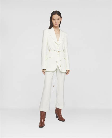 Women Cream Twill Tailored Belted Jacket Stella Mccartney Ca