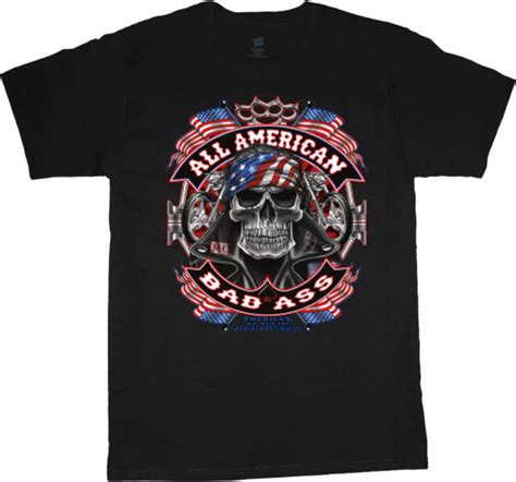 Big And Tall T Shirt American Badass Us Flag Skull Mens Biker Tee