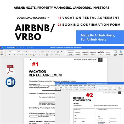 Airbnb Vrbo Rental Agreement Booking Confirmation Form Vacation Rental Agreement Short Term