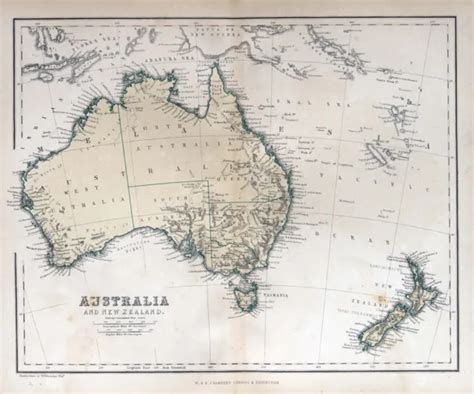 Old Map Australia New Zealand Frame Canvas Art Print Vintage Wall Decor