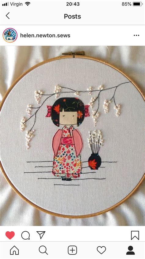 An Embroidery Pattern With A Girl Holding Flowers