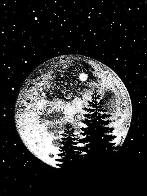 Moon In The Pines Screenprint By Lydex On Etsy 3500 Moon Drawing