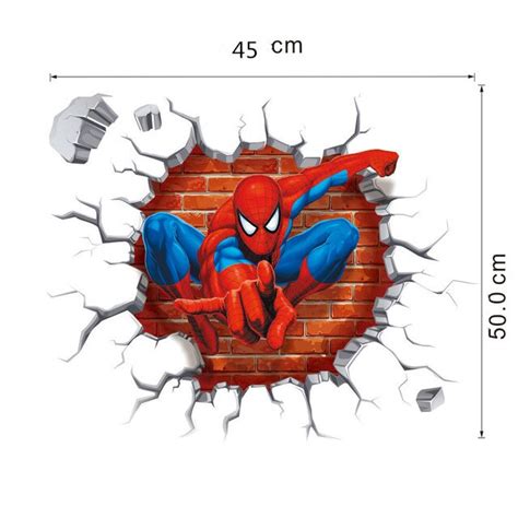 3d Spiderman Through Wall Vinyl Wall Stickers Cartoon Movie Superhero