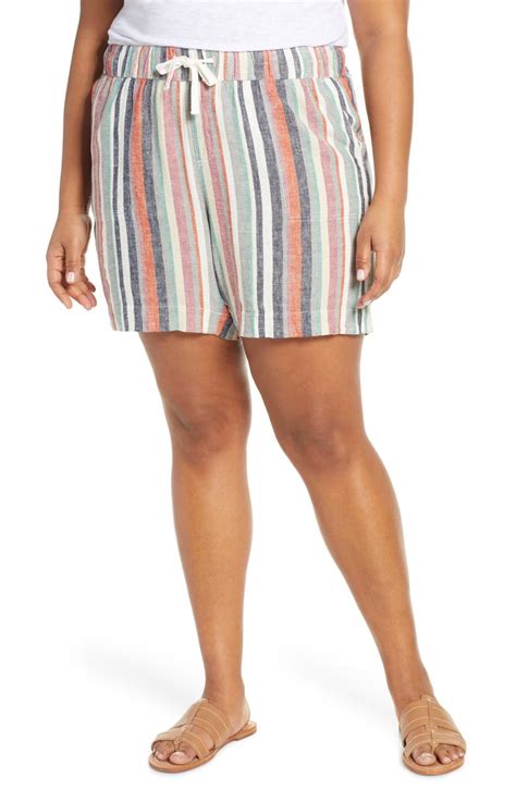 Caslon® Stripe Linen Shorts Plus Size Nordstrom