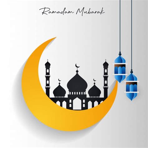 Mosquée Ramadan Kareem Dans La Lune Présente Vecteur Gratuite