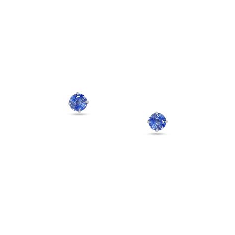 Round Sapphire Stud Earrings In K White Gold