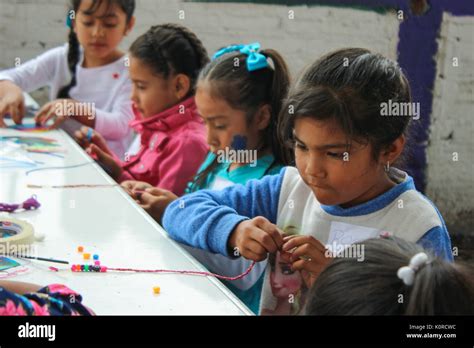 Mexican Girls Making Crafts Stock Photo Alamy