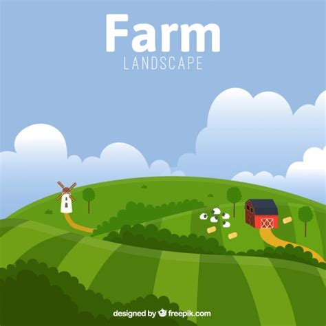 Beautiful Farm Landscape With Barn And Sheeps Vector Free Download