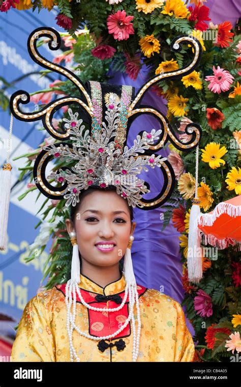 Thailand Chiang Mai Chiang Mai Flower Festival Girl In Traditional