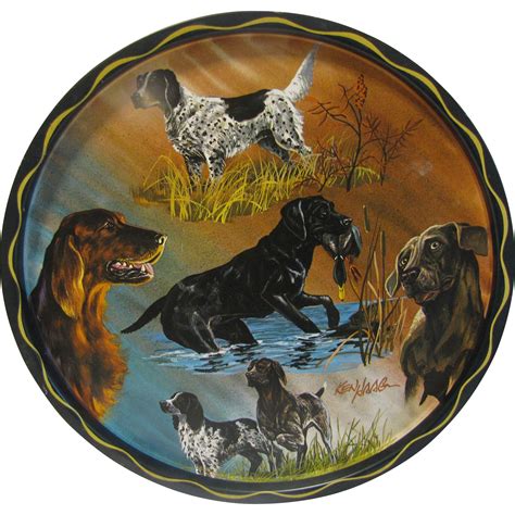 Small Round Vintage Serving Tray, Hunting Dogs | Vintage serving trays, Hunting dogs, Dog images