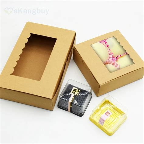 Buy 25pcs Kraft Paper Box With Clear Window Candy Cookie Egg Tart Packaging Box