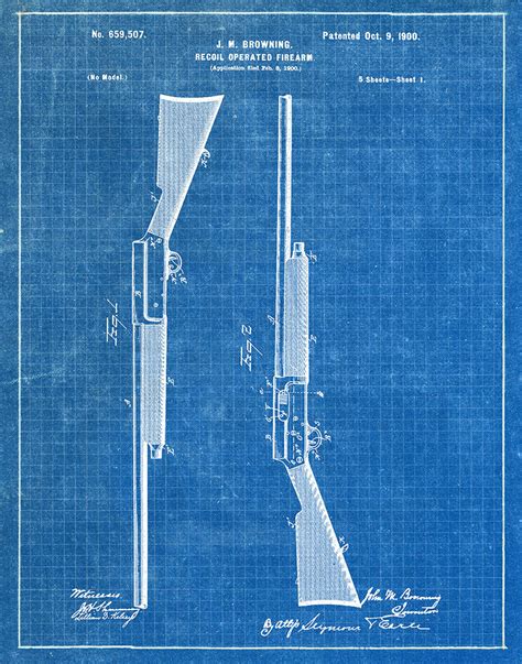Browning Shotgun 1900 Patent Art Print Blueprint Fresh Prints Of Ct