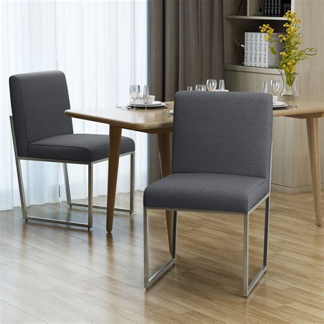 Noble House Santino Modern Fabric Dining Chair With Iron Legs Set Of 2