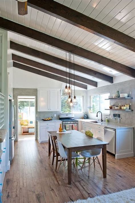 White Wood Ceiling With Beams Decorathing Wood Beam Ceiling