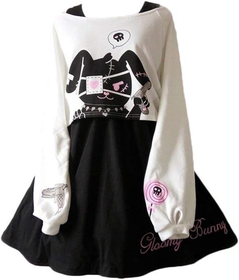 Girls Dresses Kawaii Rabbit Print 2 Pieces Japanese Fancy Dress Black