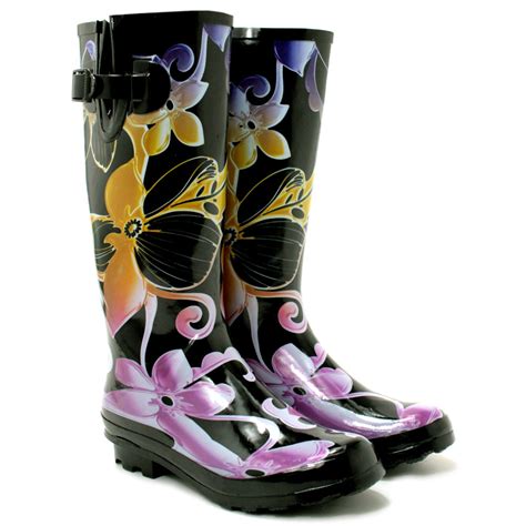 fire sale new womens funky snow rain welly wellies wellington flat boots size ebay