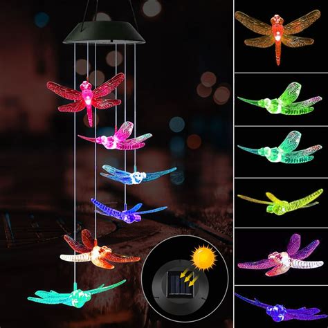 Solar Powered Dragonfly Wind Chimes Hanging Light Indoor Outdoor Tsv 7