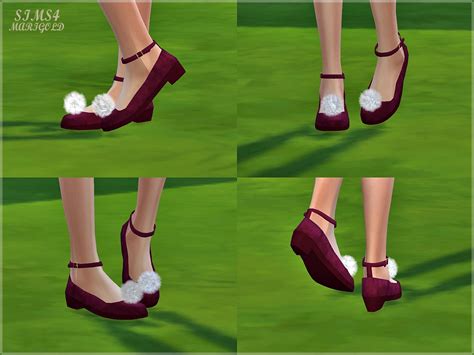 Pompom Ankle Strap Flat Shoes폼폼 발목 스트랩 플랫 슈즈여자 신발 Sims4 Marigold