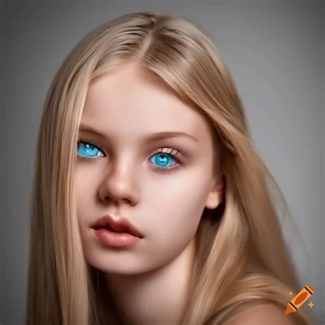 Portrait Of A Young Russian Beauty With Blonde Hair And Blue Eyes On