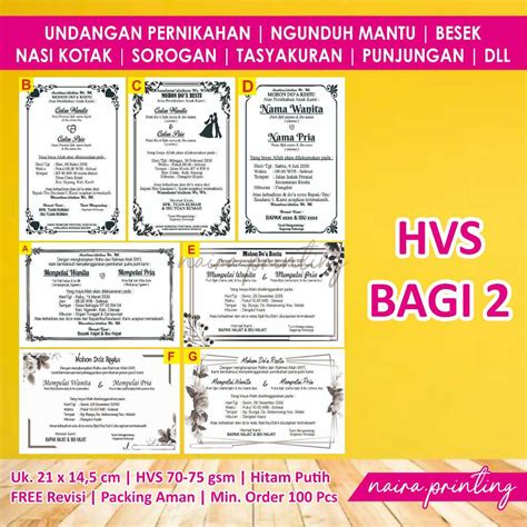 Jual HVS BAGI 2 CETAK UNDANGAN PERNIKAHAN BESEK SOROGAN PUNJUNGAN