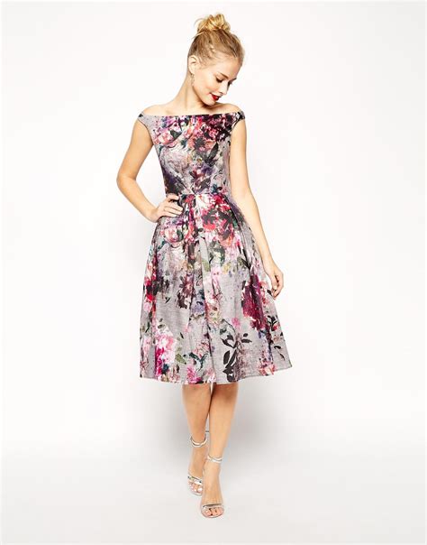 Lyst Asos Beautiful Floral Printed Midi Prom Dress